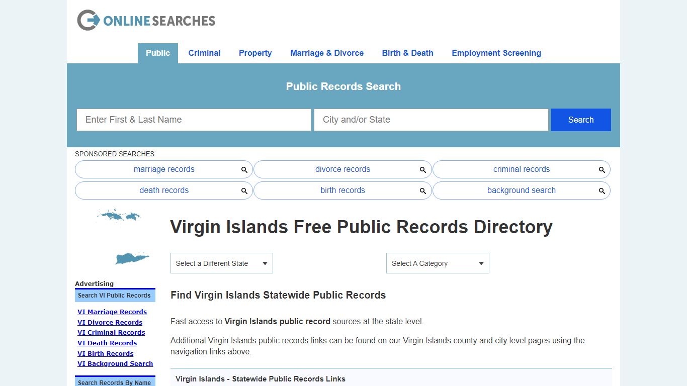 Virgin Islands Public Records Directory - OnlineSearches.com